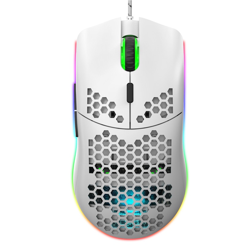 Mouse da gioco cablato USB leggero di fascia alta Mouse RGB 6 DPI regolabile a nido d'ape cavo ergonomico per Computer portatile bianco nero