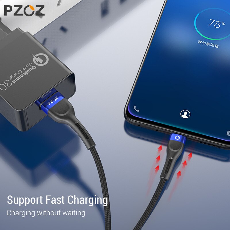 Pzoz cabo micro usb 3a, cabo de carregamento rápido para samsung huawei xiaomi redmi, honor, lg, dados android, carregador de celular microusb cabo de fio