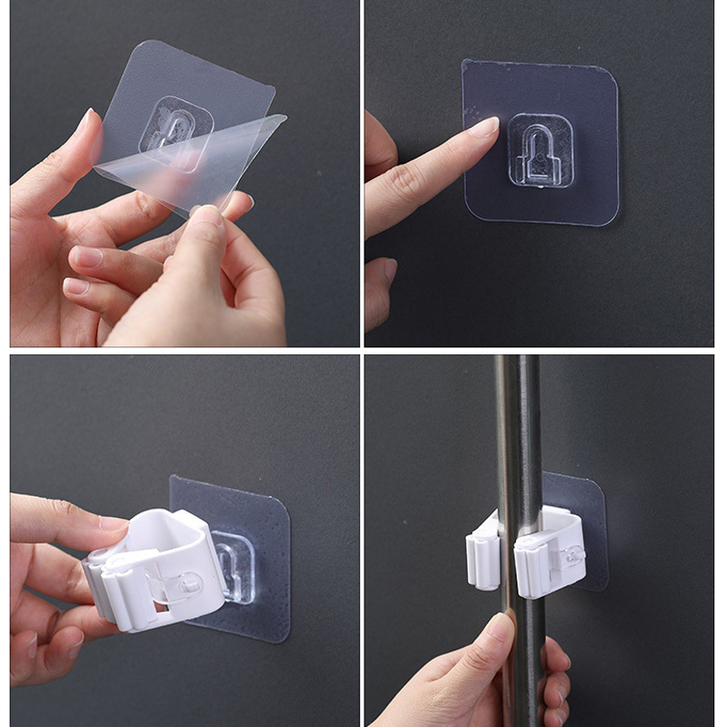 Estante de almacenamiento para baño, soporte para fregona, organizador de fregona montado en la pared, colgador de escoba, Clip para fregona, estante para fregona colgante de pared, ganchos autoadhesivos