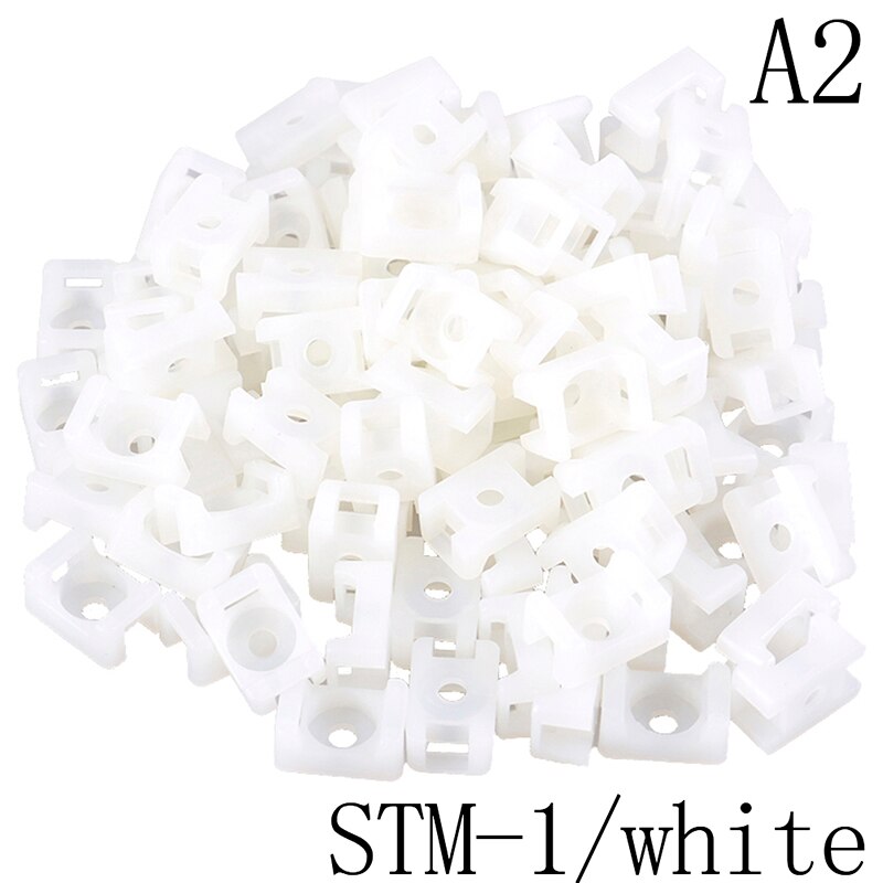 100pcs White Black Cable Tie Mount Wire Buddle Saddle Type Plastic Holder: 2