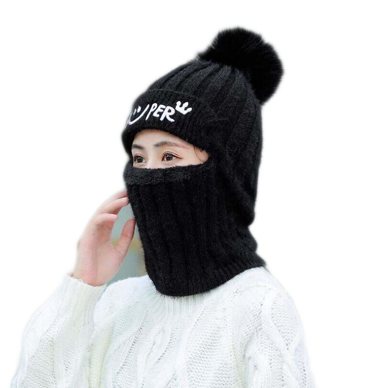 Kvinders hatte uld balaclava ansigtsmaske hatte kvinder hue dobbeltbrug hat ørebeskyttere strik hatte vinter tørklædedragter fortykkelse