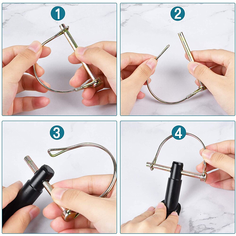 Wire Lock Pins, 1/4 Inch Heavy Duty Safety Coupler Pin Shaft Locking Pto Hitch Pin with Round Arch Wire Retainer for Trailers