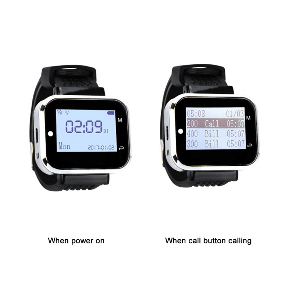 Jingle bells draadloos restaurant gast oproepsysteem 2 oproepknoppen +1 horloge ontvanger voor café, bar oproepbel