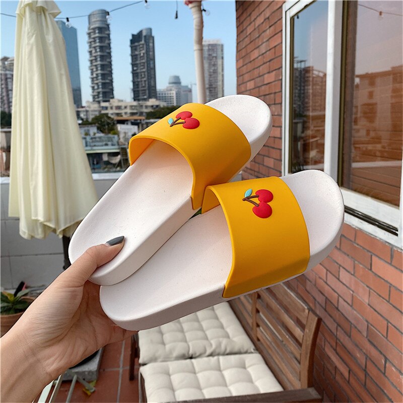 Cartoon pvc dames binnenpantoffels schattige kersenhouten pantoffels zomerslippers damesschoenen strand slippers badkamer slippers  sh380: Geel / 6
