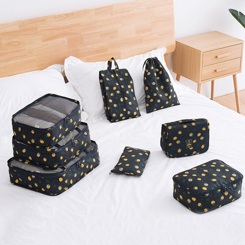 8-Piece Luggage Packing Cube Set - Large Capacity Travel Organizer Bags - Polyester Storage Suitcase Organizer