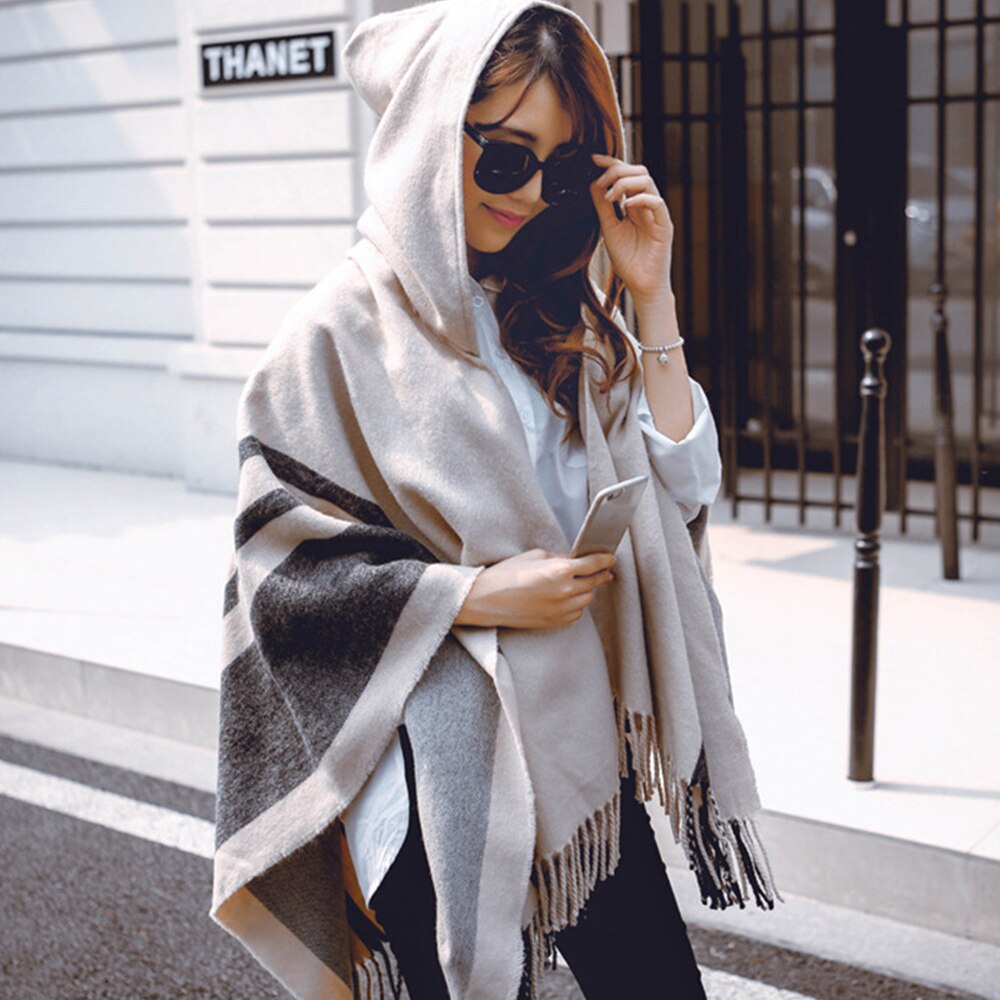 style européen américain femmes chandail chapeaux printemps écharpes femme à capuche cachemire écharpe cape châle mince twill écharpe