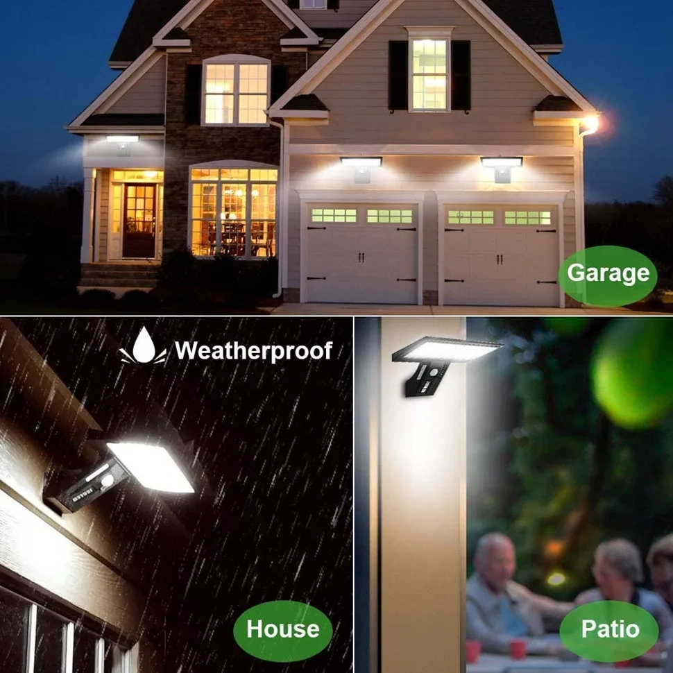 Buitenlampen op zonne-energie Tuinmuur Bewegingssensor Straatgazonlicht IP 65, waterdicht Warm wit Binnenplaats Zonne-energie Spotlighting