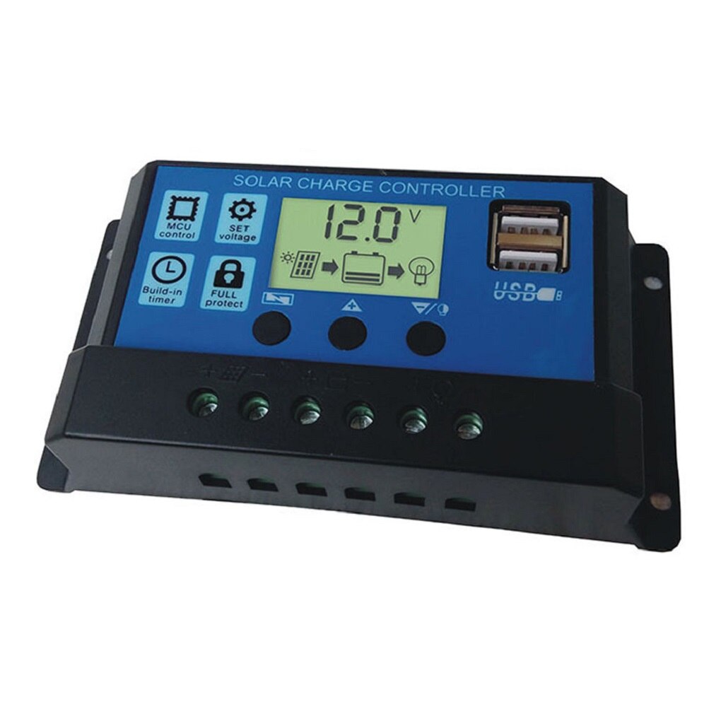 Controladores solares automáticos para el hogar, Panel LCD 10A /20A /30A, regulador de batería MPPT Solar, controlador de carga USB Dual con 5V/2A: B 10 Amp 12 24 Voit