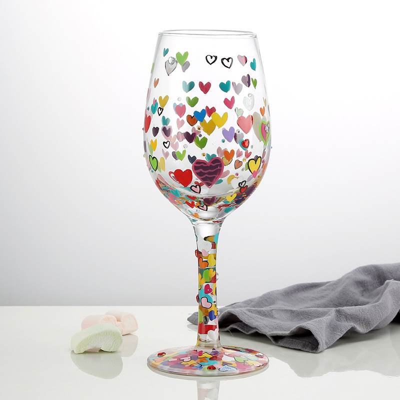 Verres à vin artificiels en verre cristal, de noël limité, peint à la main, père noël, licorne, tasse peinte: HEART ONE 500ml