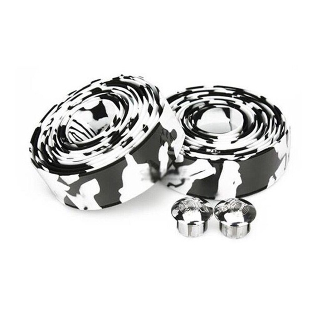 Cinta de camuflaje para manillar de bicicleta de carretera, cinturón con asa para ciclismo, envoltura de corcho con tapones para barra, 8 colores: black white