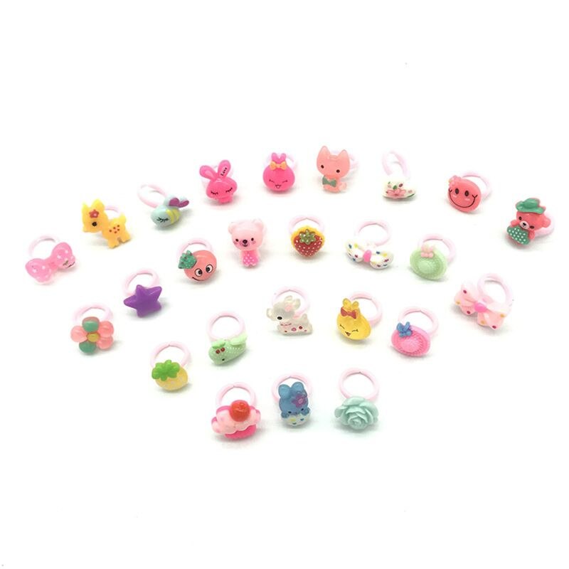 10pcs/lot Children&#39;s Cartoon Rings Candy Flower Animal Bow Shape Ring Set Mix Finger Jewellery Rings Kid Girls Toys