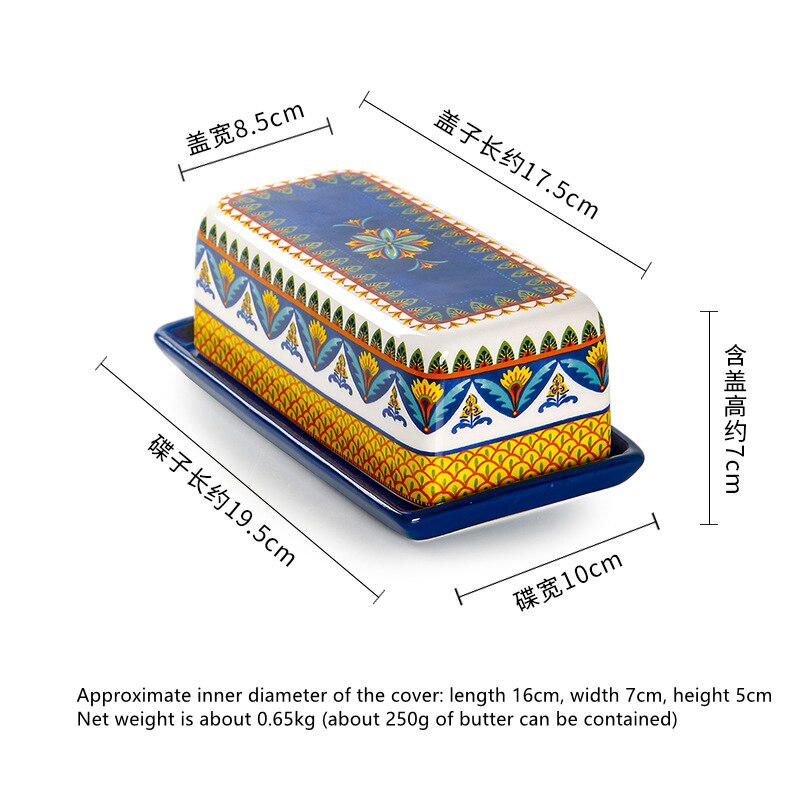 1Pc Bohemian Boter Doos Met Deksel Voedsel Container Boter Plaat Huishoudelijke Servies Opbergdoos Keramische Schotel Kaas Doos: A