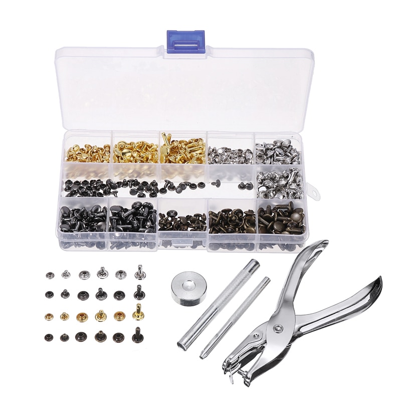 480pcs Leather Rivets Double Cap Rivets Metal Fixing Tool With Punch Pliers Kit for DIY Leather Jeans Belt Jacket Leather Craft