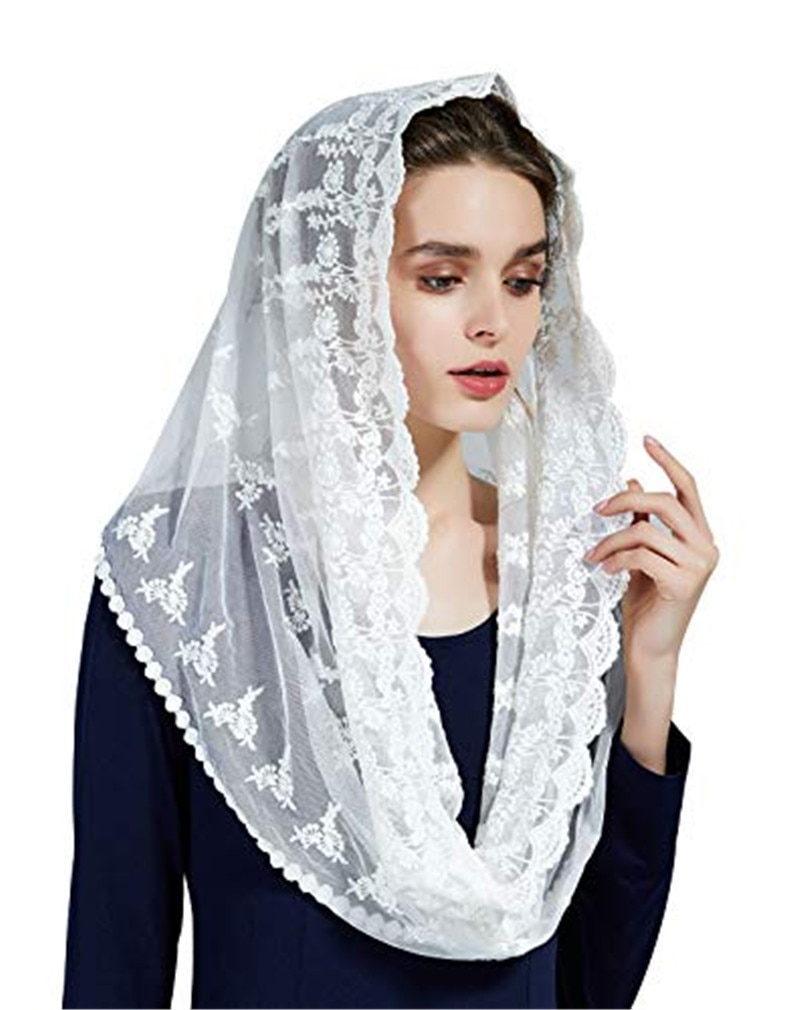 Muslimsk katolsk dame blonder cappa sub-veil skjerf elfenben svart katolsk slør