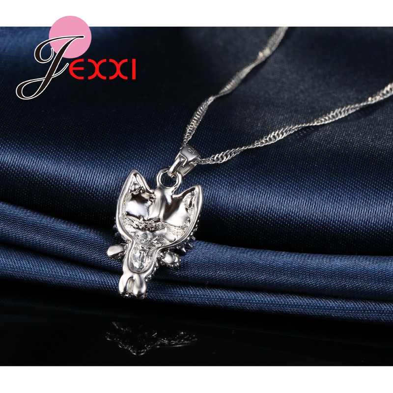 Joli zircon cubique mignon africain AAA chat Collier Collier 925 en argent Sterling boucles d'oreilles ensembles fête anniversaire bijoux