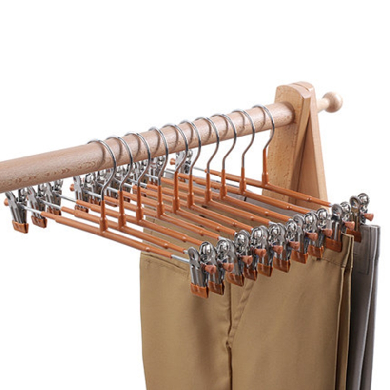 10x Bottom Hangers Heavy Duty Clothes Coat Trousers Pants Hanging Drying Rack for Slacks Jeans with 2-Adjustable Anti-Rust Clips: 04 (gold color)