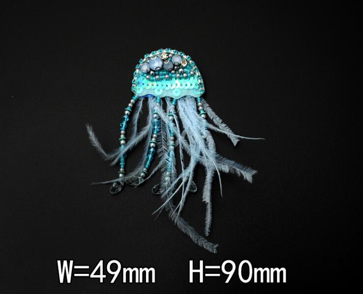 1 Pc Kwallen Kralen Broche Patch Diy Strass Veer Naaien Vrouwelijke Badge Corsage Applique Kwastje Parches Bordados Para Ropa: Blauw