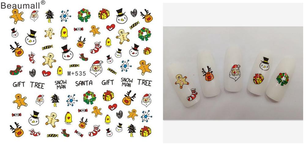 Kerstontwerpen, nagels, kunst, manicure, waterdecals, watertransferstickers voor nagels, tips, schoonheid
