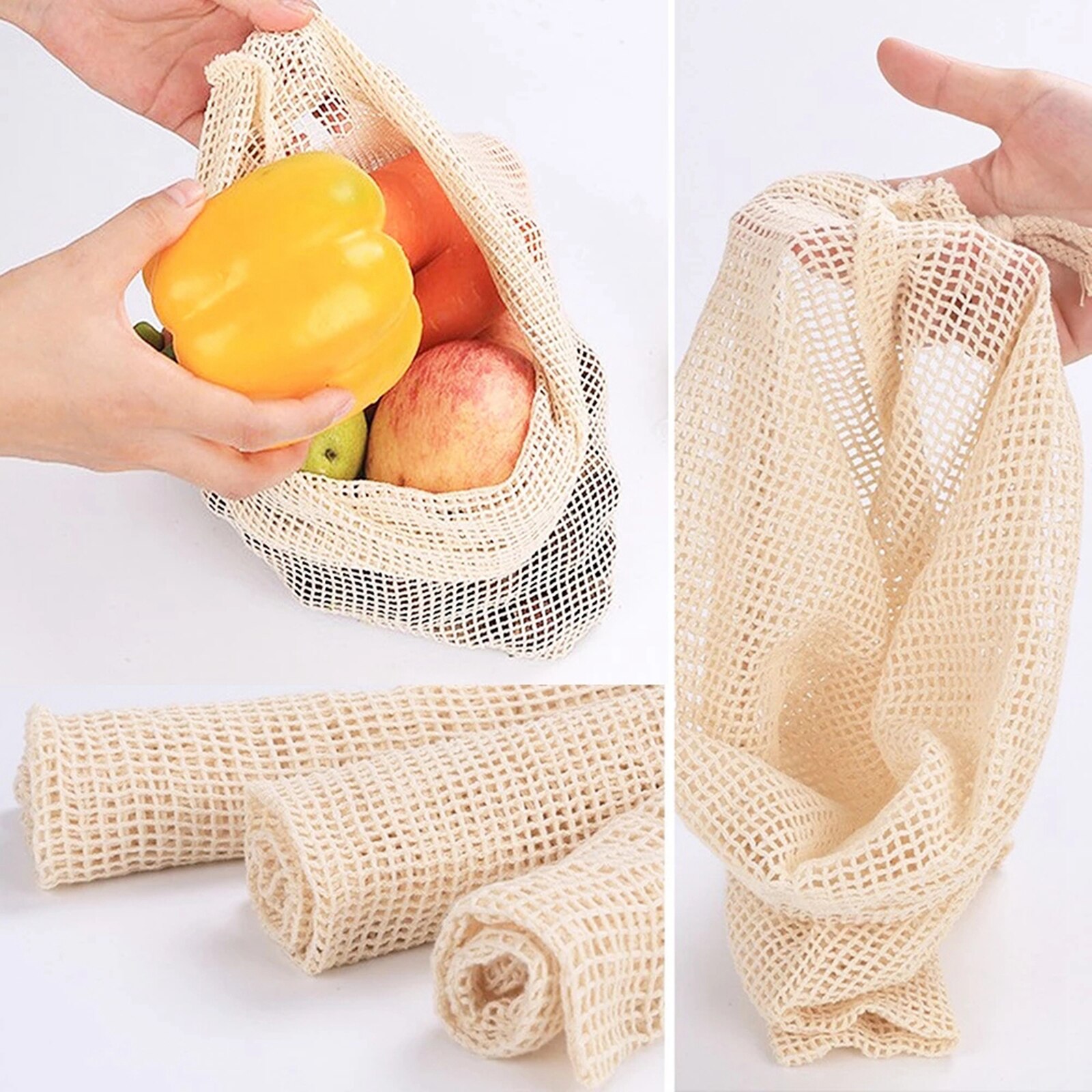 Cotton Mesh Vegetable Bags Produce Bag Zero-waste Storage Bag for Kitchen