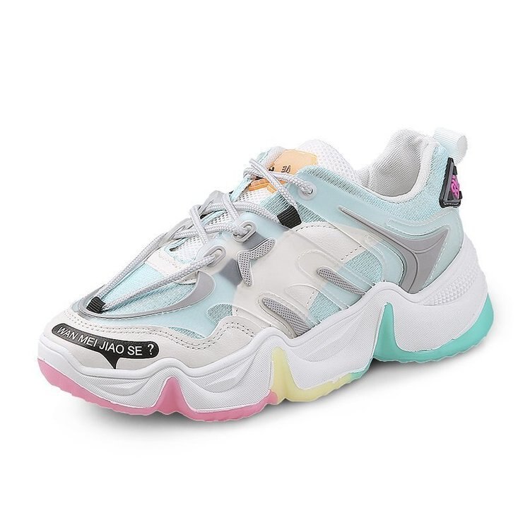 Nausk kvinder platform sko kvinder flade casual sko regnbue jelly sål behagelige åndbare sneakers sko: Blå / 42