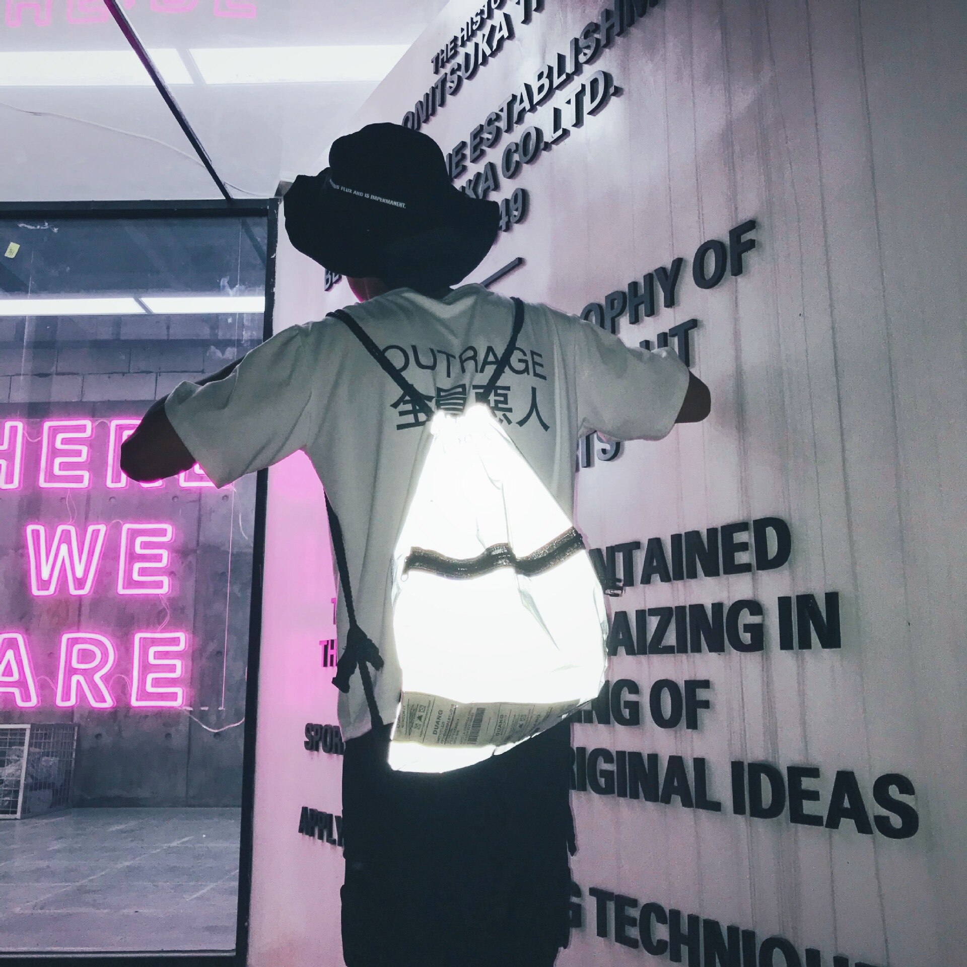 Cool Light Emitting Drawstring Minimalist Backpack Male PVC Shopping Bag Transparent Female