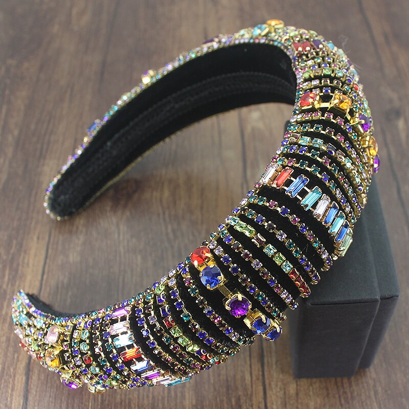 Fairland Luxury Baroque Color Full Crystal Rhinestone Beads Headhoop Star Sparkly Exaggerated Sponge Women Party Dance Headband: blue