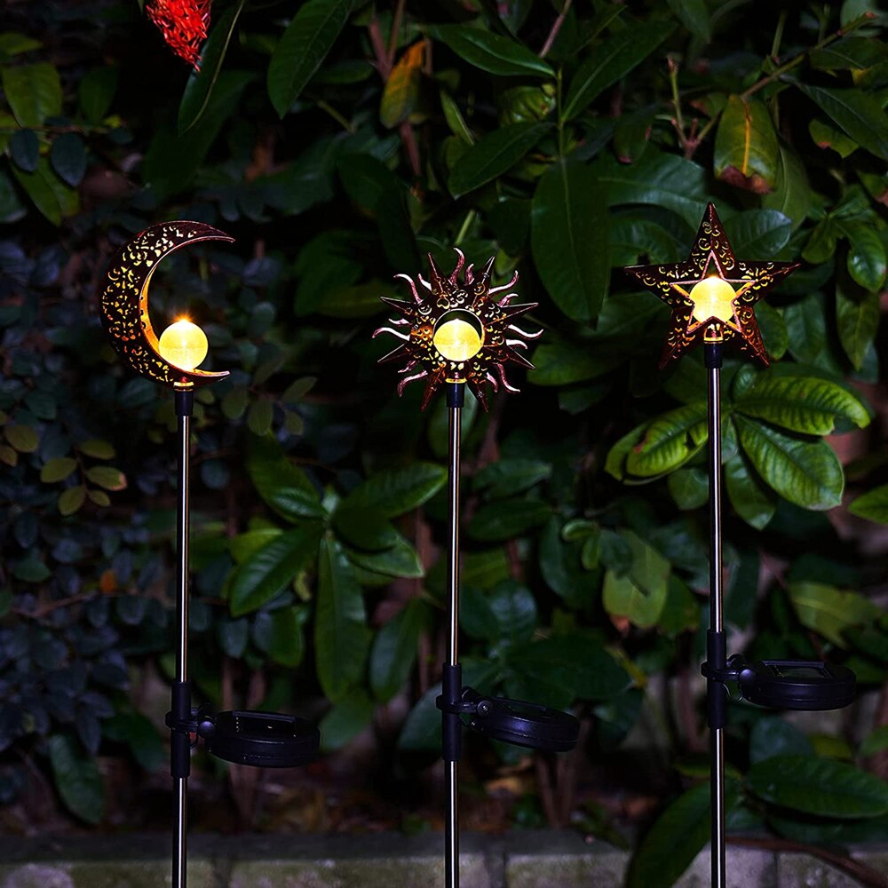 Outdoor Decorations Solar Garden Light Sun Moon Star Flame Waterproof Retro Lamp Stake Garden Yard Lawn Decor Supplies