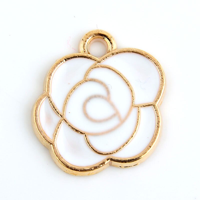 10 stücke Weiß Rosa Schwarz Emaille Rose Charm Anhänger Gold Farbe Legierung perlen Schmuck Finden: white