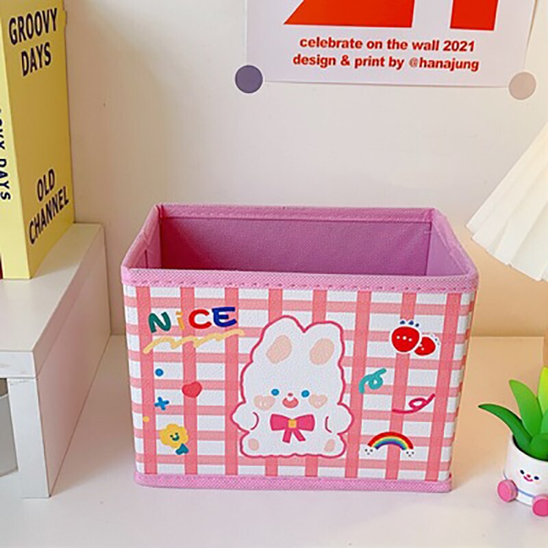 Cesta de almacenamiento de oso no tejido para niños, organizador de escritorio, caja de almacenamiento de artículos diversos, cestas plegables, soporte para papelería de oficina: E