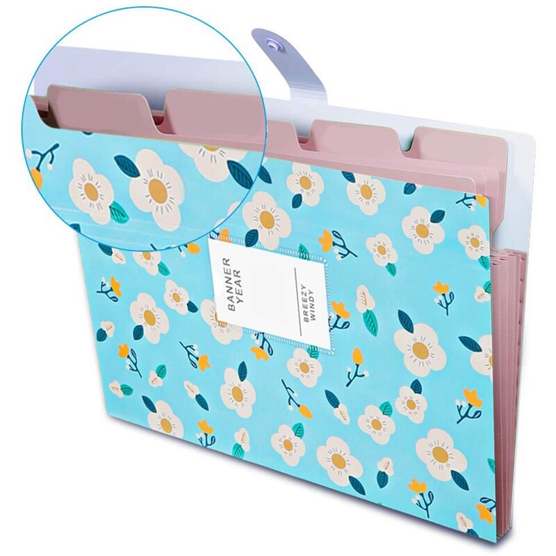 6Pcs File Storage Bag Extended Folder Storage Bag with 6 Pocket Plastic A4 Size Folder for School Teacher Office Documents