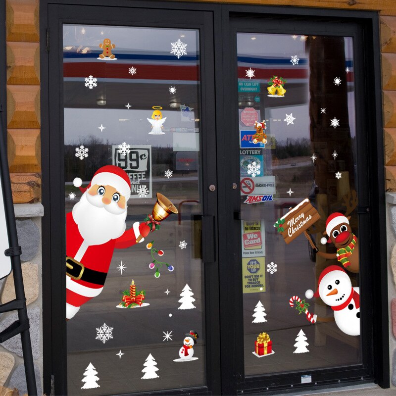 Art 60*90cm Removable DIY Christmas Wall Window Mural Stickers Decals Xmas Merry Santa Snowflakes Wallpaper Home Decorations