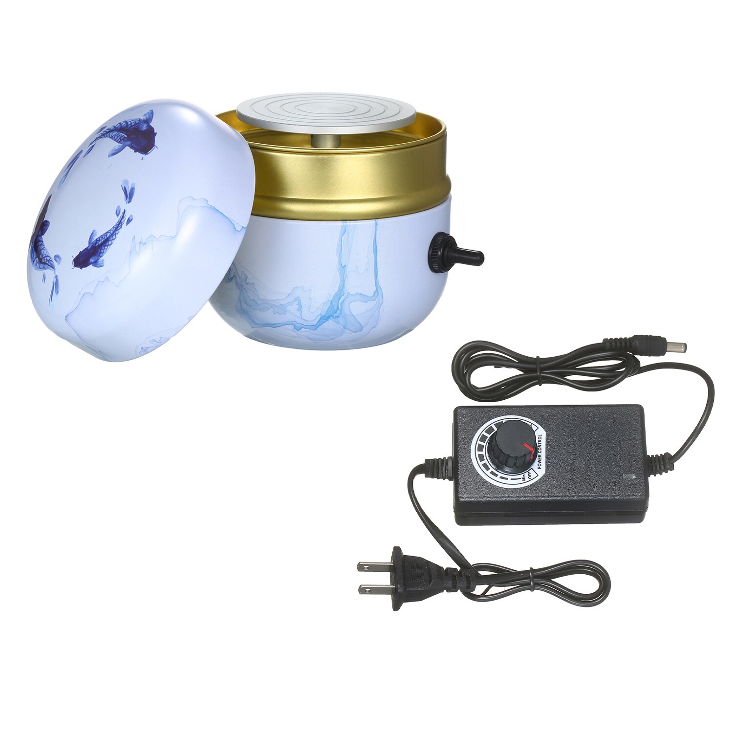 Mini Electric Pottery Wheel Portable Ceramic Machine with 6cm Turntable Clay Sculpting Wheel with Variable Speed and Clockwise: Koi Fish US 
