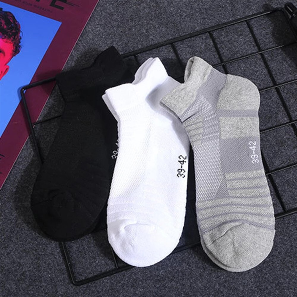 Ademende Sport Korte Sokken Effen Kleur Dikker Mannen Running Voetbal Basketbal Sokken Elastische Sport Socki Mannelijke Katoenen Sokken