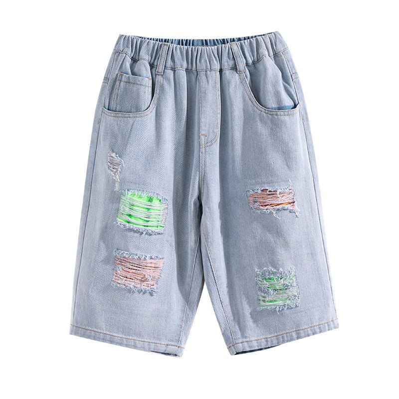 Pantalones cortos de mezclilla para niños, Jeans de para adolescentes de 5 a 14 años, con agujeros rotos, novedad de verano: 14