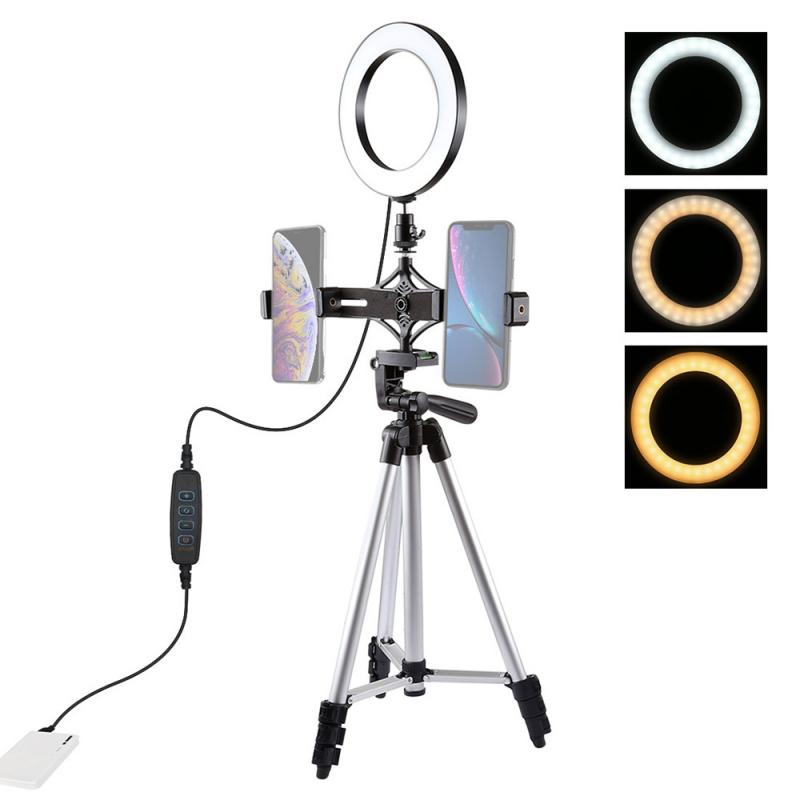 Anel de luz de led para fotografia, lâmpada de 16cm para selfie, ajustável, suporte para telefone, iluminação para maquiagem, vídeos, lives estúdio de estúdio