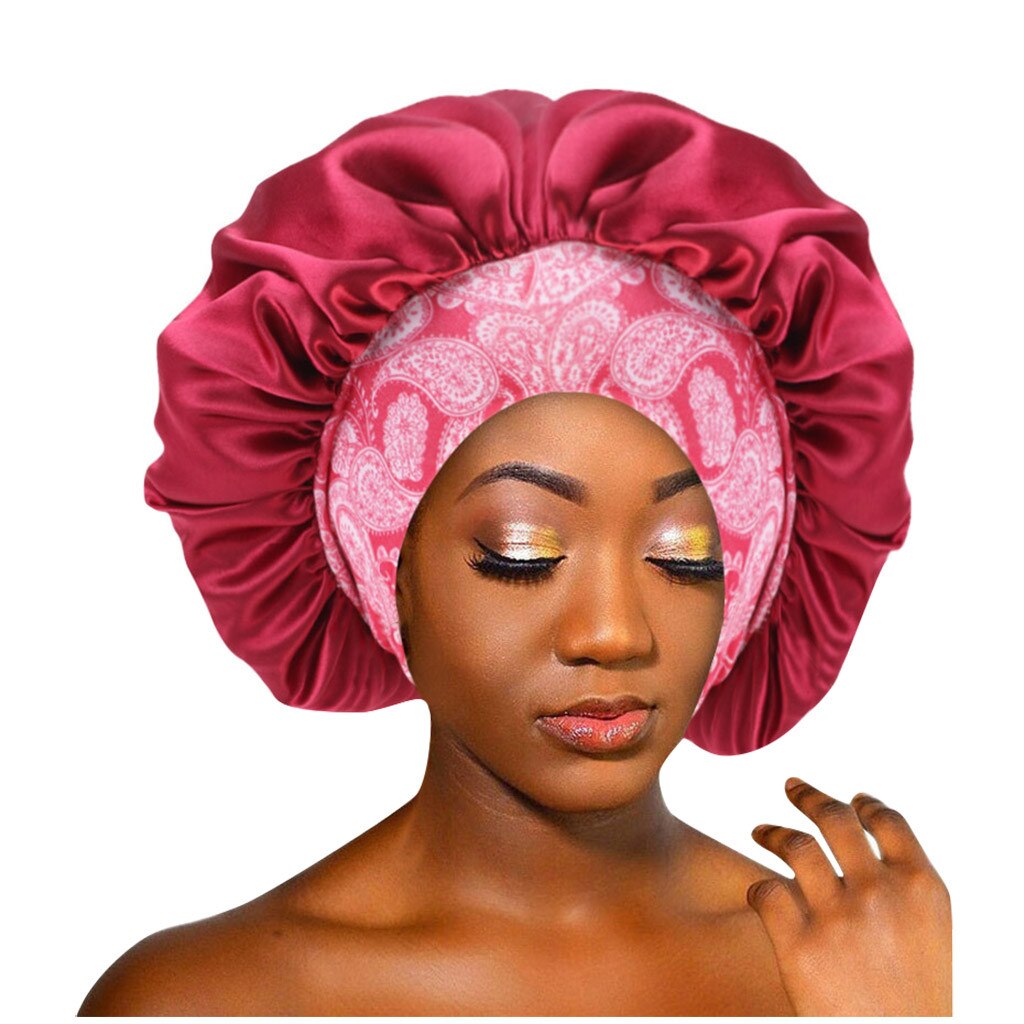 Reversible Satin Bonnet Double Layer Adjustable Size Sleep Night Cap Head Cover Bonnet Hat For For Curly Springy Hair Black: Red
