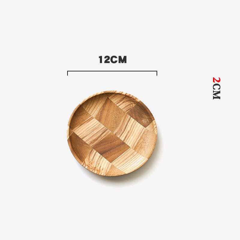 Grid Pattern Solid Wood Pan Plate Fruit Dishes Saucer Tea Tray Dessert Dinner Bread Wood Plate: 12CM