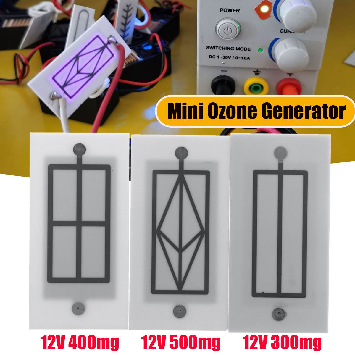 12V Portable Mini Ozone Generator 300/400/500mg Integrated Ceramic Plate Ozonizer Air Water Cleaner Air Purifier Accessories
