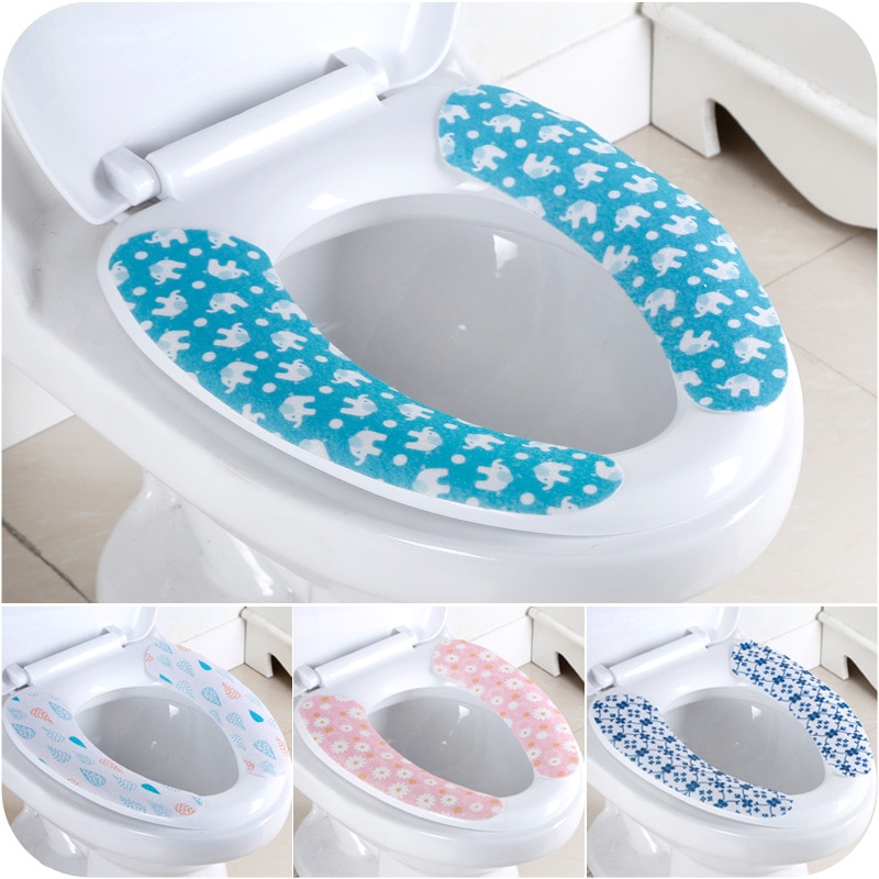 2pcs/set Washroom Warm Washable Health Sticky Toilet Mat Seat Cover Pad Household Reuseable Soft Toilet Seat Cover