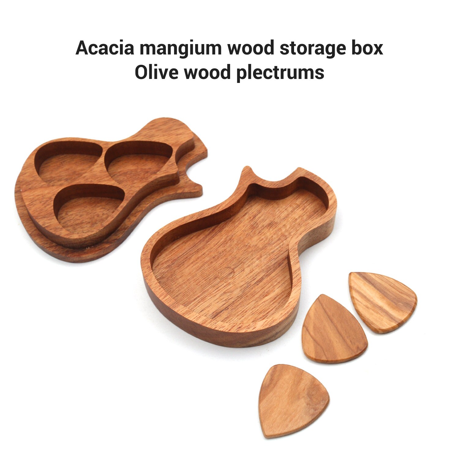 Wooden Guitar Pick Set Plectrum Storage Holder Case Box with 3pcs Guitar Picks