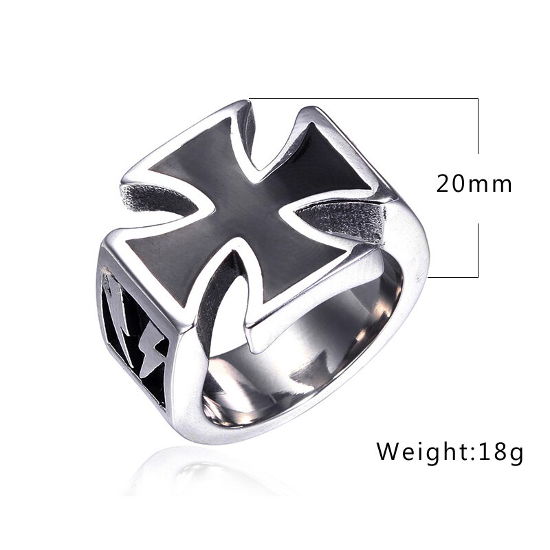 Classic 316L Stainless Steel Iron Cross Ring Mens Black Oil Painting Gothic Punk Motor Biker Ring Male Heavy Metal Ring Jewelry