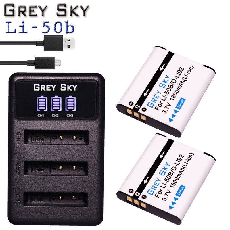 Batería de Li-50B LI50B li 50B 3 x D-LI92 + cargador de 3 ranuras para OLYMPUS SP 810 800UZ u6010 u6020 u9010 SZ14 SZ16 D755 u1010 SZ30 SZ20: Charger and 2battery