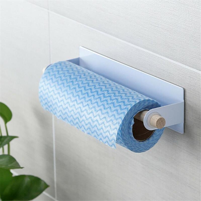 Adhesive Kitchen Towel Holder Bathroom Roll Paper Holder Storage Rack Tissue Shelf Kitchen Bathroom Organizer Towel Rack