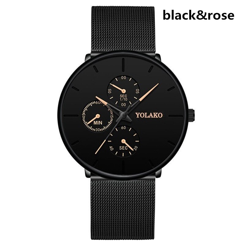 Elegante Heren Horloge Business Blue Rvs Mesh Riem Quartz Horloge Luxe Mannen Ultra Dunne Ongedwongen Klassieke Horloges: Black Rose