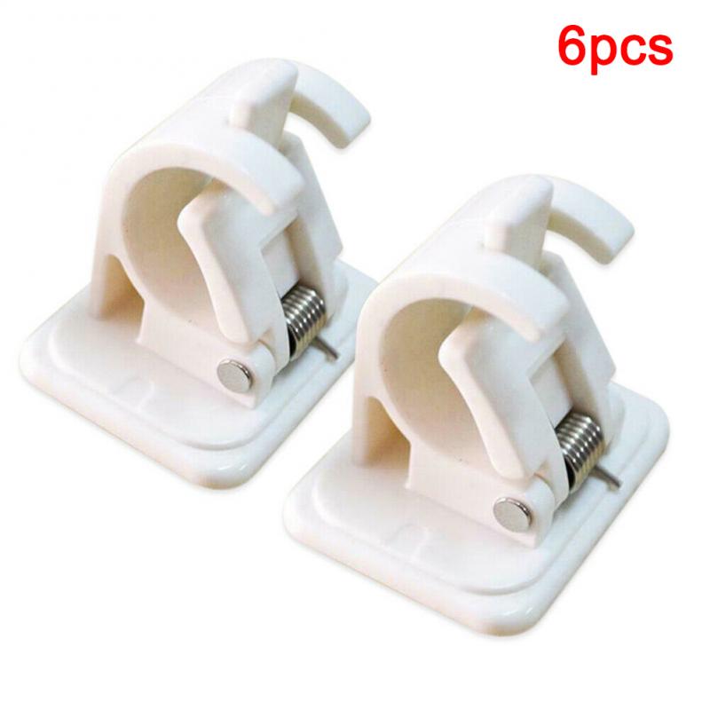 Hanging Rod Clip For Curtains Adhesive Wall Curtain Hanging Rod Curtain Holder Clamp Hooks Shower Fixed Clip Hanging Rack Hook: 6pcs