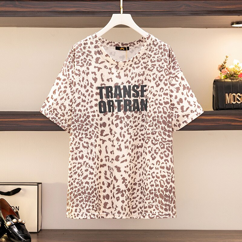 2022 Zomer Plus Size Tops Voor Vrouwen Grote Maat T-shirt Korte Mouw Losse Luipaard Print T-shirt 3XL 4XL 5XL 6XL 7XL