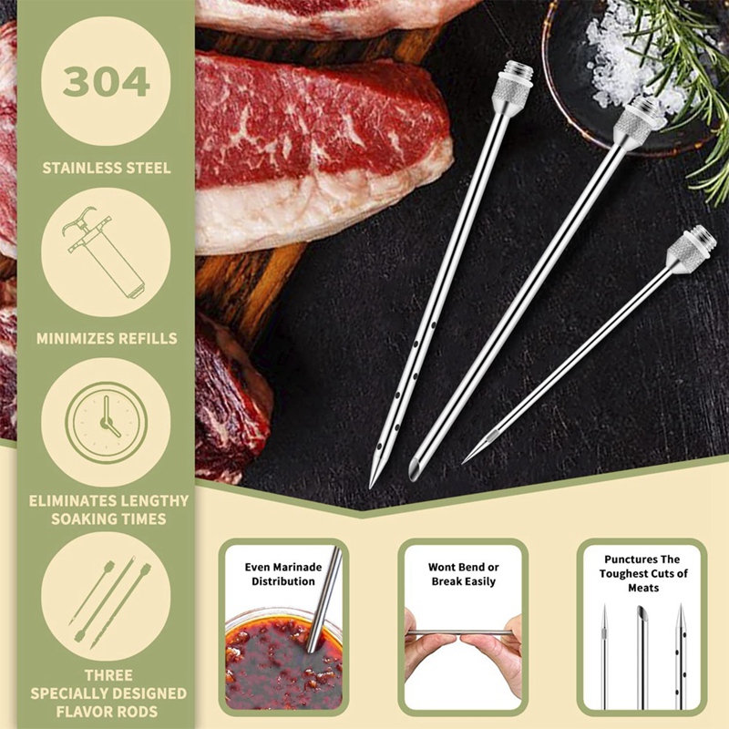 Vlees Injector Spuit 2-Oz Marinade Smaak Vat Met 3 Marinade Naalden, Voor Bbq Grill Roker, Turkije