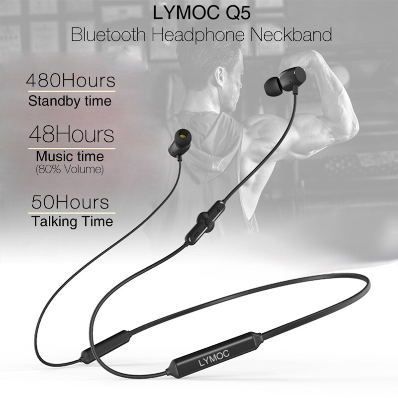 LYMOC Q5 auriculares Bluetooth auriculares deportivos inalámbricos 48Hrs Talktime banda para el cuello auriculares estéreo corriendo para iPhone Samsung Huawei