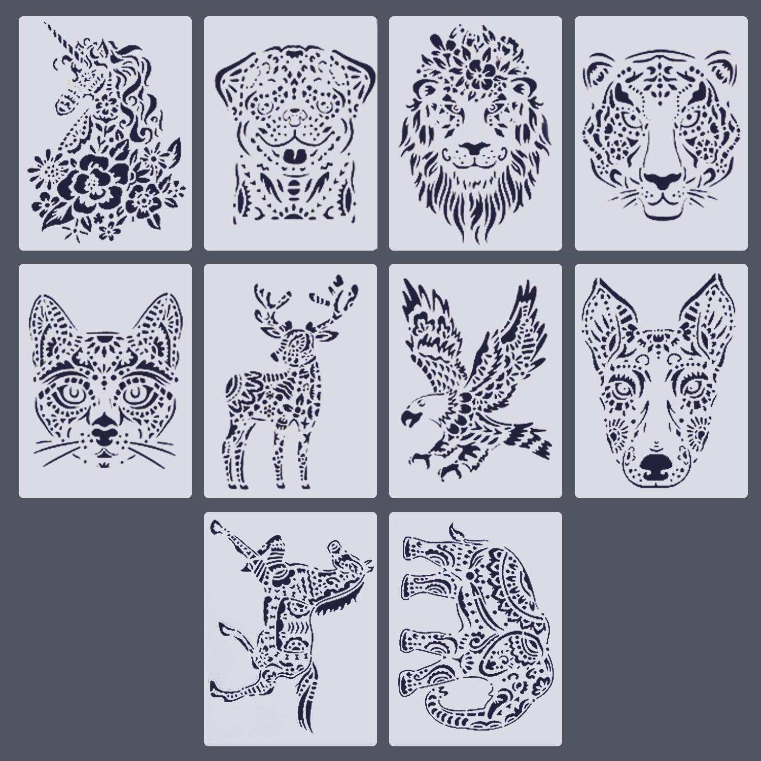 10 Sheet Animal Stencils Drawing Painting Templates for Kids Children DIY Scratching Art Craft Scrapbook Projects