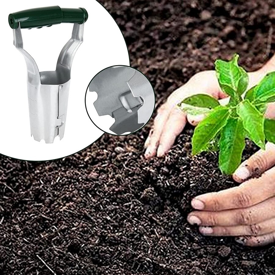 Garden Hand Bulb Planter Tool with Depth Mark Automatic Transplanter Soil Release Planting Tool for Digging Refilling Hole Seed